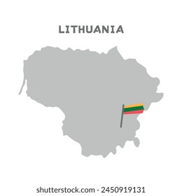 Lithuania vector map illustration, country map silhouette with the flag inside. Map of the Lithuania with the national flag isolated on white background