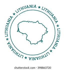 Lithuania vector map. Retro vintage insignia with Lithuania map. Distressed visa stamp with Lithuania text wrapped around a circle and stars. Country map vector illustration.