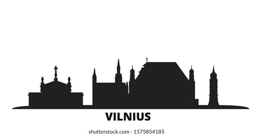 Lithuania, Vilnius city skyline isolated vector illustration. Lithuania, Vilnius travel black cityscape