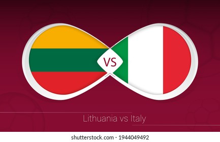 Lithuania vs Italy in Football Competition, Group C. Versus icon on Football background. Vector illustration.
