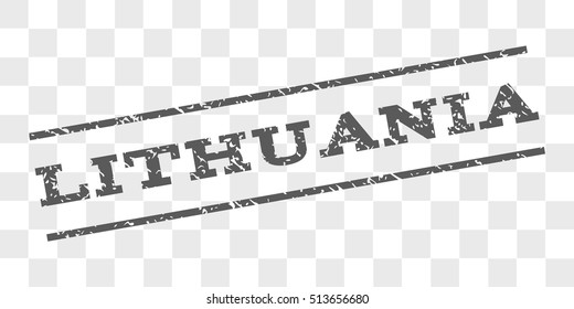 Lithuania watermark stamp. Text caption between parallel lines with grunge design style. Rubber seal stamp with unclean texture. Vector grey color ink imprint on a chess transparent background.