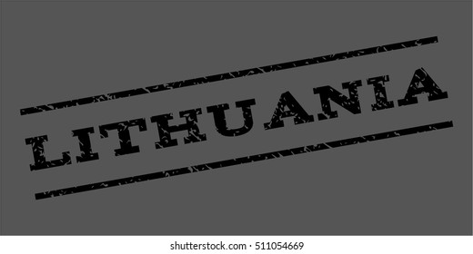 Lithuania watermark stamp. Text tag between parallel lines with grunge design style. Rubber seal stamp with dirty texture. Vector black color ink imprint on a gray background.