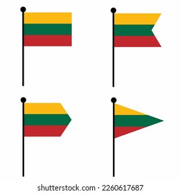 Lithuania waving flag icon set in 4 shape versions. Collection of flagpole sign for identity, emblem, and infographic. 