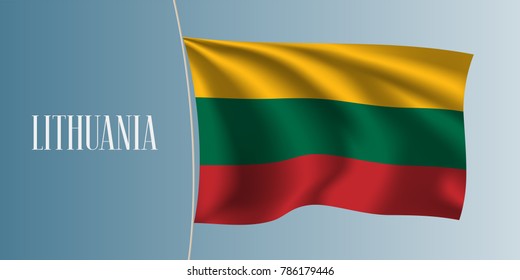 Lithuania waving flag vector illustration. Three colours stripes  elements as a national Lithuanian symbol 