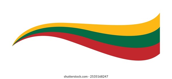 Cinta ondulada de la bandera de Lituania, diseño curvilíneo tricolor de la bandera lituana, Ilustración vectorial de la bandera de Lituania