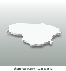 Lituania - mapa blanco de silueta 3D del área del país con sombra caída sobre fondo gris. Ilustración vectorial plana simple