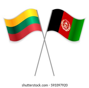 Lithuanian and Afghan crossed flags. Lithuania combined with Afghanistan isolated on white. Language learning, international business or travel concept.