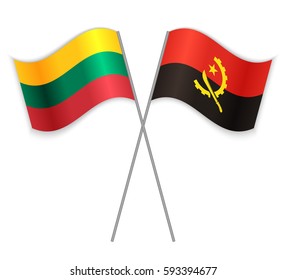 Lithuanian and Angolan crossed flags. Lithuania combined with Angola isolated on white. Language learning, international business or travel concept.