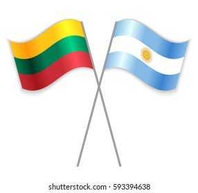 Lithuanian and Argentine crossed flags. Lithuania combined with Argentina isolated on white. Language learning, international business or travel concept.