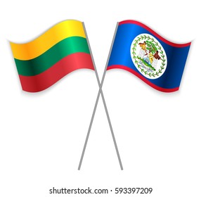 Lithuanian and Belizean crossed flags. Lithuania combined with Belize isolated on white. Language learning, international business or travel concept.