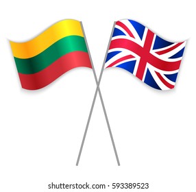 Lithuanian and British crossed flags. Lithuania combined with United Kingdom isolated on white. Language learning, international business or travel concept.