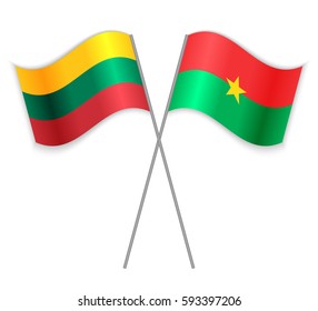 Lithuanian and Burkinabe crossed flags. Lithuania combined with Burkina Faso isolated on white. Language learning, international business or travel concept.