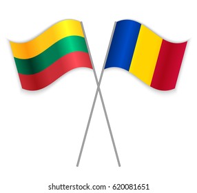 Lithuanian and Chadian crossed flags. Lithuania combined with Chad isolated on white. Language learning, international business or travel concept.