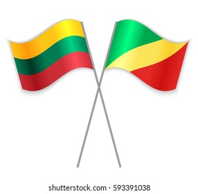 Lithuanian and Congolese crossed flags. Lithuania combined with Republic of the Congo isolated on white. Language learning, international business or travel concept.