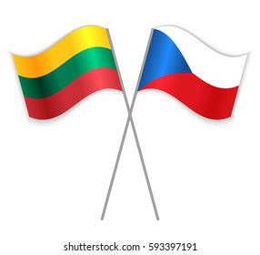 Lithuanian and Czech crossed flags. Lithuania combined with Czech Republic isolated on white. Language learning, international business or travel concept.