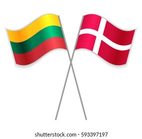 Lithuanian and Danish crossed flags. Lithuania combined with Denmark isolated on white. Language learning, international business or travel concept.