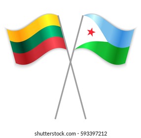 Lithuanian and Djiboutian crossed flags. Lithuania combined with Djibouti isolated on white. Language learning, international business or travel concept.