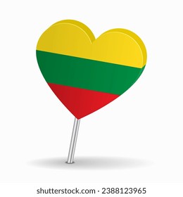 Lithuanian flag heart-shaped map pointer layout. Vector illustration.
