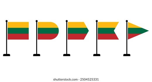 Lithuanian flag icon with flagpole in various shapes. Editable and scalable EPS vector graphic, isolated on a white background.