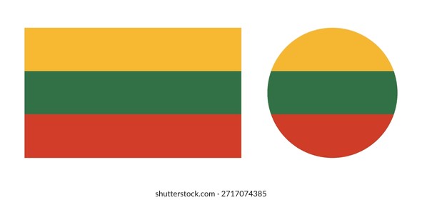 Conjunto de iconos de bandera lituana. Círculo, insignias rectangulares bandera de Lituania.