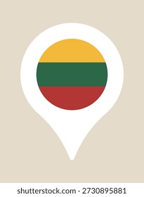 Bandera lituana dentro de un mapa pin símbolo de marcador de ubicación que representa el viaje nacional y el destino geográfico.