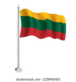 Lithuanian Flag. Isolated Realistic Wave Flag of Lithuania Country on Flagpole. Vector Illustration.
