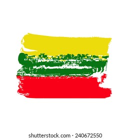 Lithuanian flag painted by brush hand paints. Art flag. Abstract background symbolizes the country's patriotism and pride to the country. 
