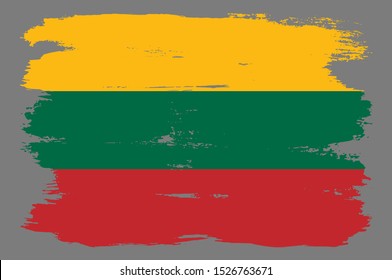 Lithuanian flag with red green yellow stripes. Vector Lithuanian flag illustration with cool grunge texture. Vector flag of tricolor stripes in official colors with grunge texture.