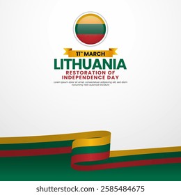 Lithuanian flag ribbon for Lithuania Restoration of Independence day on white banner background