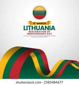 Lithuanian flag ribbon for Lithuania Restoration of Independence day on white banner background