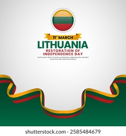 Lithuanian flag ribbon for Lithuania Restoration of Independence day on white banner background