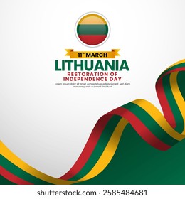 Lithuanian flag ribbon for Lithuania Restoration of Independence day on white banner background