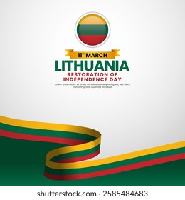 Lithuanian flag ribbon for Lithuania Restoration of Independence day on white banner background