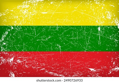 Lithuanian flag with scratches. Colored vector background.