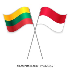 Lithuanian and Indonesian crossed flags. Lithuania combined with Indonesia isolated on white. Language learning, international business or travel concept.