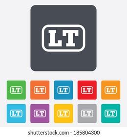 Lithuanian language sign icon. LT translation symbol with frame. Rounded squares 11 buttons. Vector
