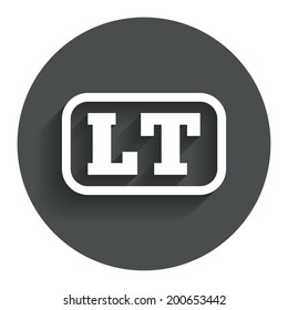 Lithuanian language sign icon. LT translation symbol with frame. Circle flat button with shadow. Modern UI website navigation. Vector