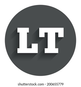 Lithuanian language sign icon. LT translation symbol. Circle flat button with shadow. Modern UI website navigation. Vector