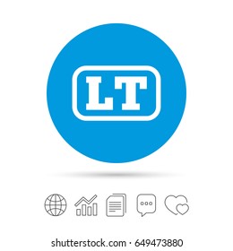 Lithuanian language sign icon. LT translation symbol with frame. Copy files, chat speech bubble and chart web icons. Vector