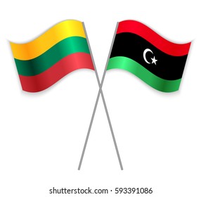 Lithuanian and Libyan crossed flags. Lithuania combined with Libya isolated on white. Language learning, international business or travel concept.