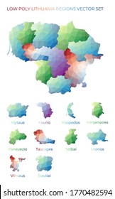 Lithuanian low poly regions. Polygonal map of Lithuania with regions. Geometric maps for your design. Elegant vector illustration.