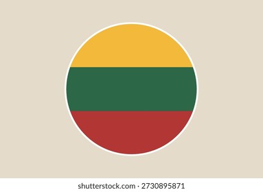 Bandera nacional lituana diseñada como un ícono de Vector circular, aislado sobre un fondo neutro simple que representa un símbolo patriótico moderno..