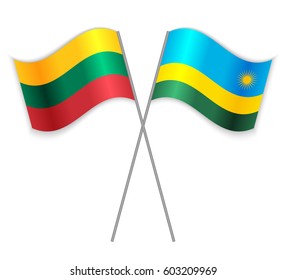 Lithuanian and Rwandan crossed flags. Lithuania combined with Rwanda isolated on white. Language learning, international business or travel concept.