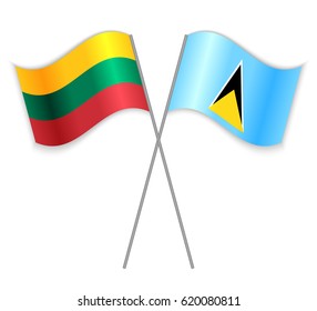 Lithuanian and Saint Lucian crossed flags. Lithuania combined with Saint Lucia isolated on white. Language learning, international business or travel concept.