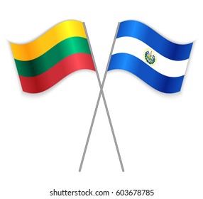 Lithuanian and Salvadoran crossed flags. Lithuania combined with El Salvador isolated on white. Language learning, international business or travel concept.