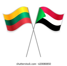 Lithuanian and Sudanese crossed flags. Lithuania combined with Sudan isolated on white. Language learning, international business or travel concept.
