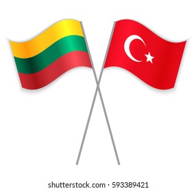 Lithuanian and Turkish crossed flags. Lithuania combined with Turkey isolated on white. Language learning, international business or travel concept.