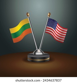 Lithuanian and United States table flags with gradient backgrund. Vector Illustration