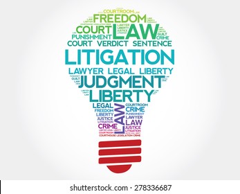 Litigation bulb word cloud concept