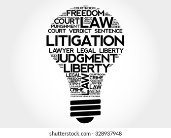 Litigation bulb word cloud concept